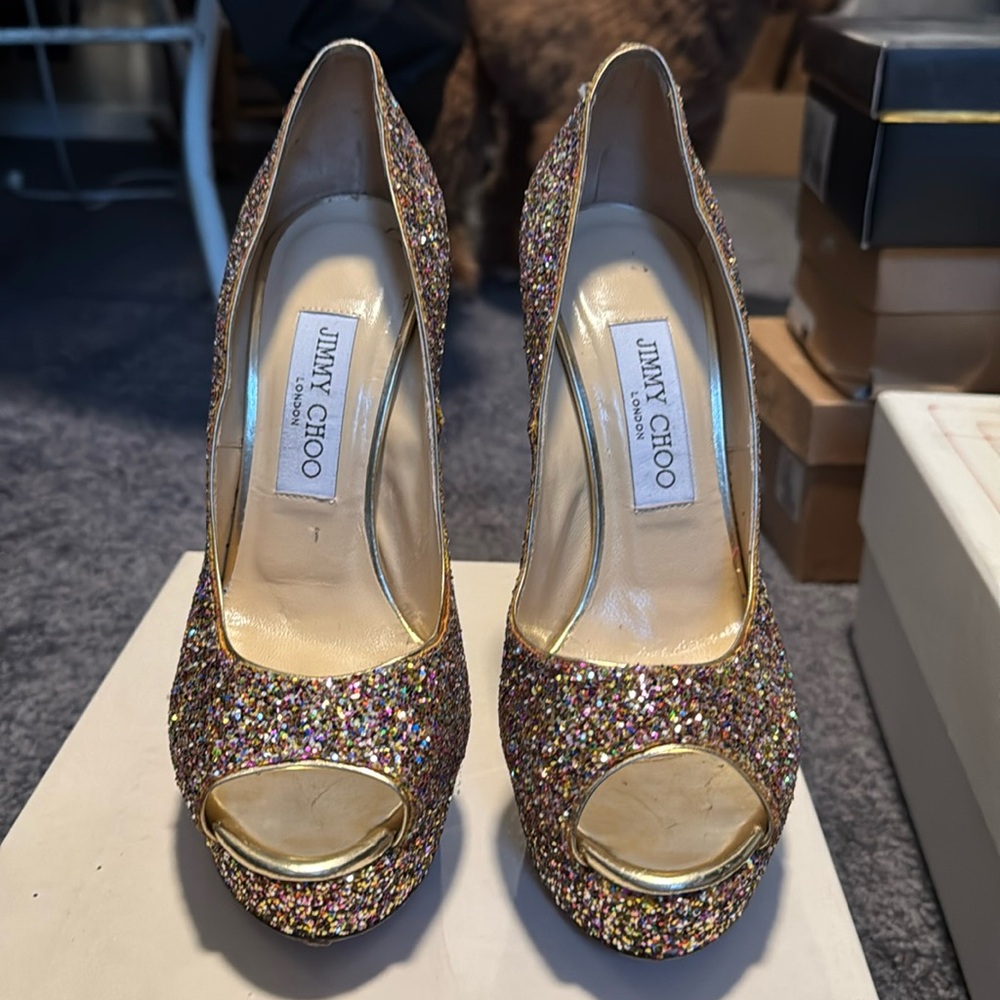 Jimmy Choo Peep Toe Glitter Pump